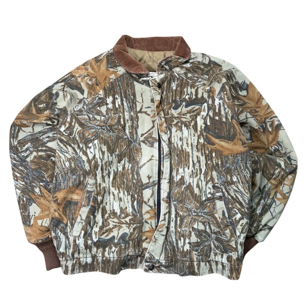 Y2K Outdoors Realtree Camo Bomber Jacket Mens XL Tree Bark Hunting Coat Vintage